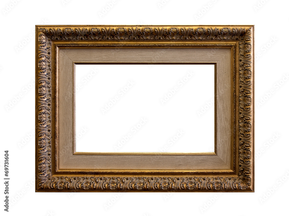 Picture gold wooden frame on the white isolated background Picture gold wooden frame on the white isolated background
