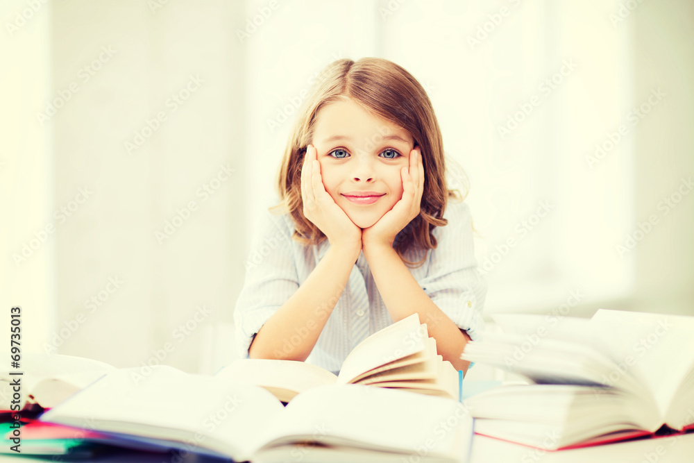 student girl studying at school student girl studying at school