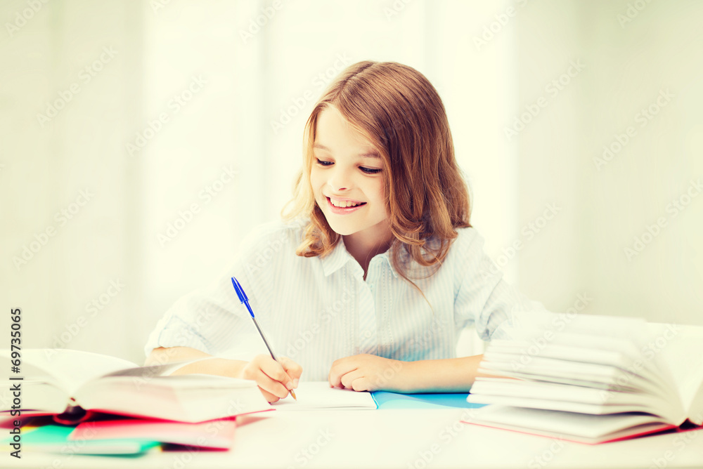 student girl studying at school student girl studying at school