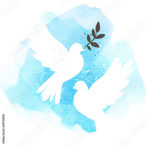 Doves on blue background