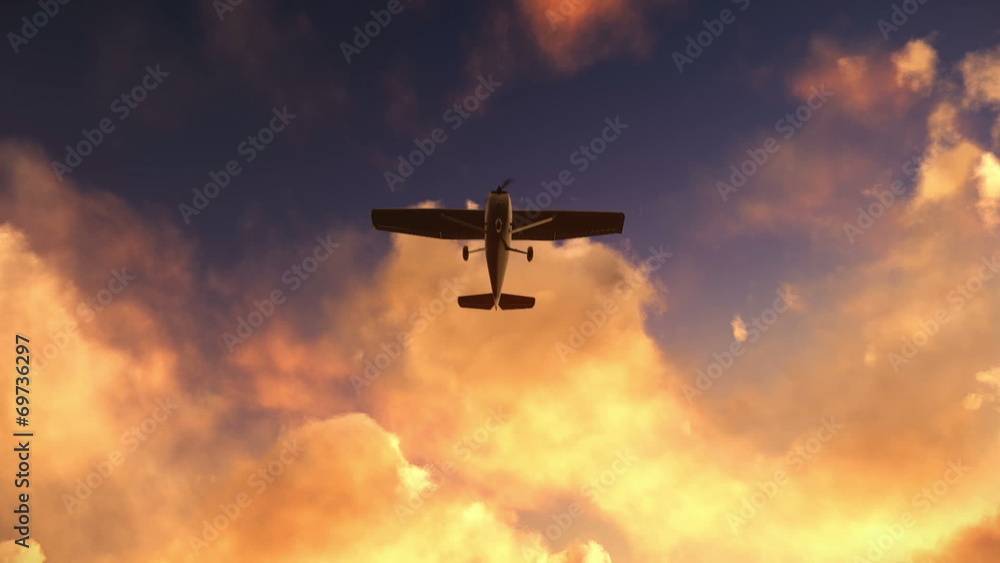 Small airplane plane flying in the dusk or dawn Small airplane plane flying in the dusk or dawn