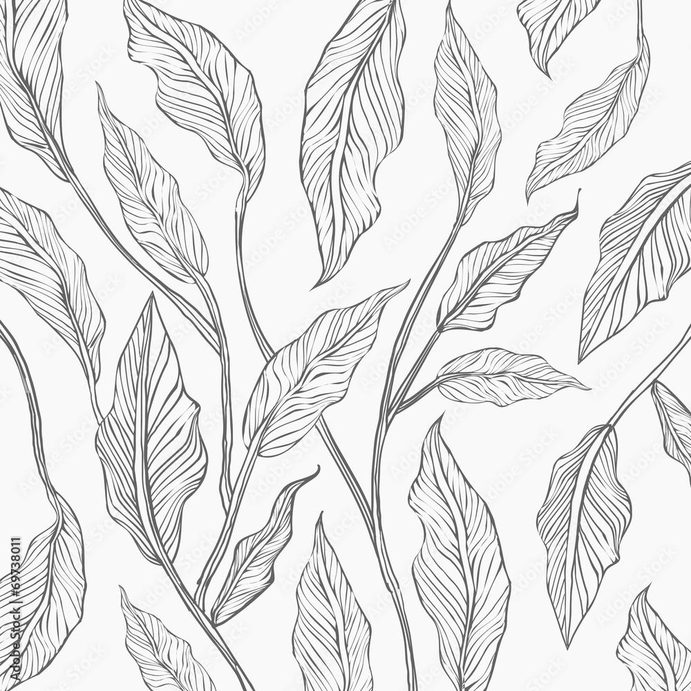 Fototapeta premium Background of gray line leaf sketch
