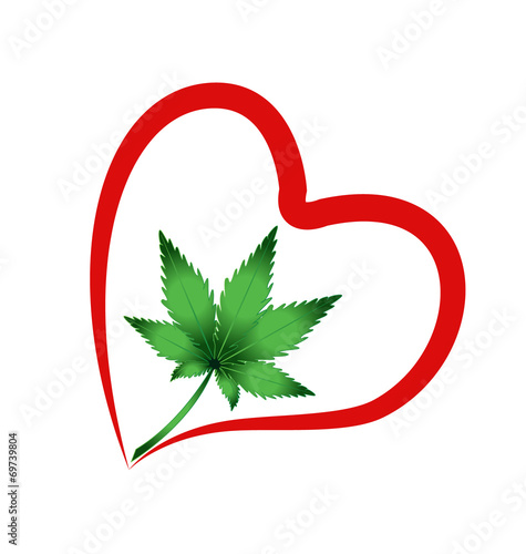 Heart and leaf cannabis plant vector icon logo