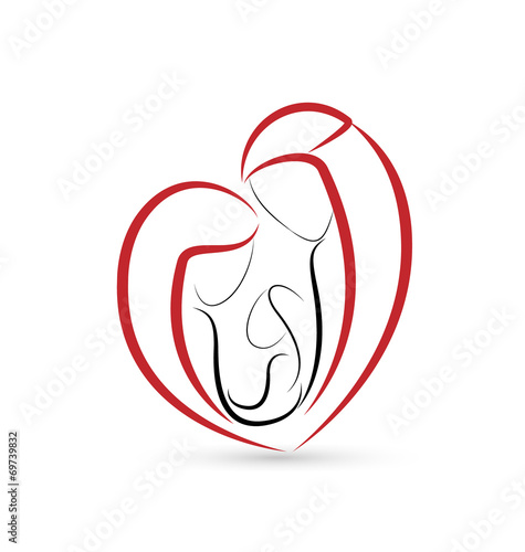 Family sacred in a heart shape stylized sketch icon vector logo