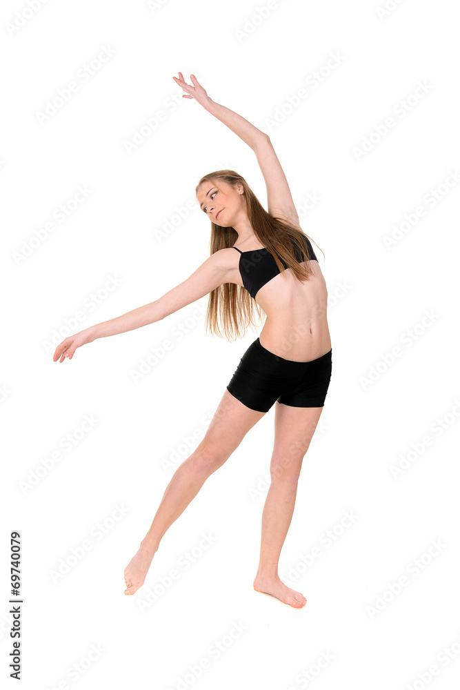 girl dancer in motion on white background