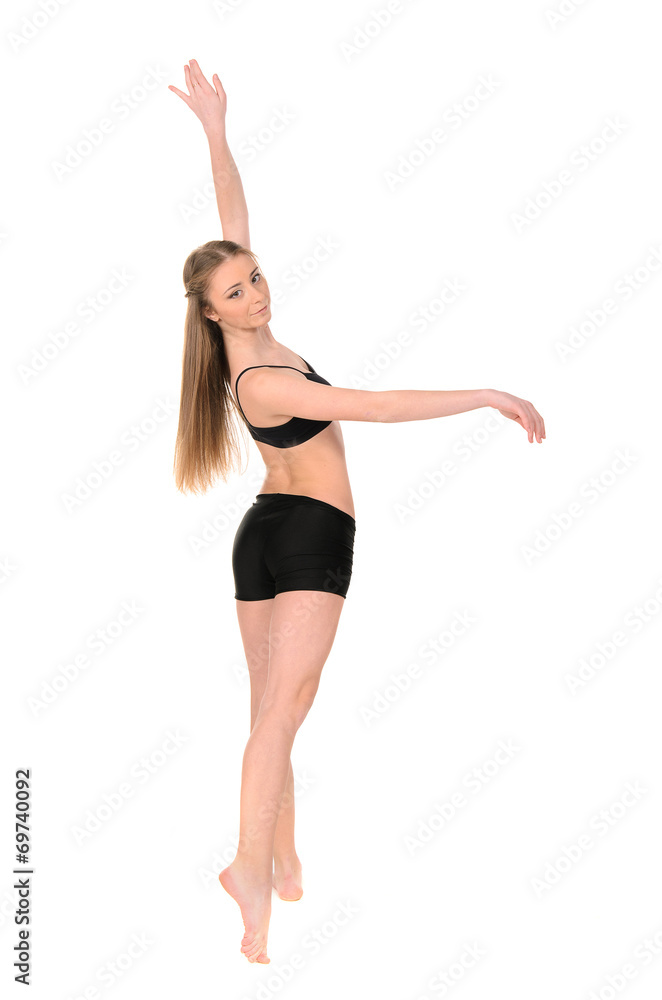 girl dancer in movement on white background