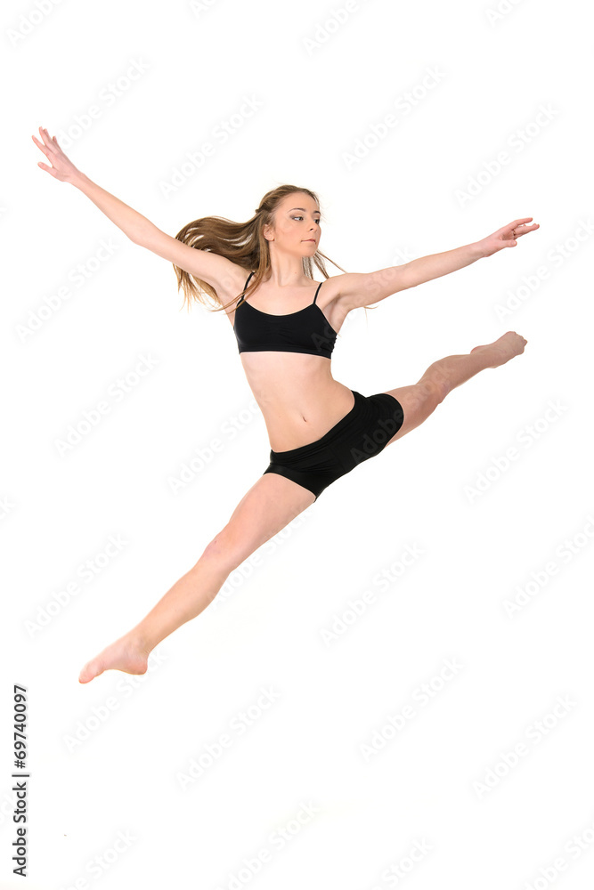 jumping girl dancer isolated on white background