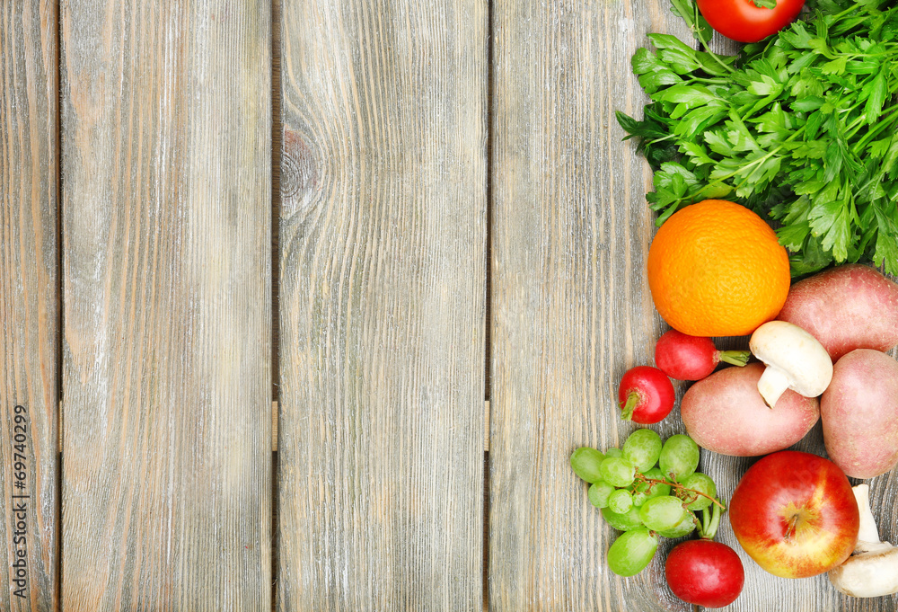 Summer frame with fresh organic vegetables and fruits Summer frame with fresh organic vegetables and fruits