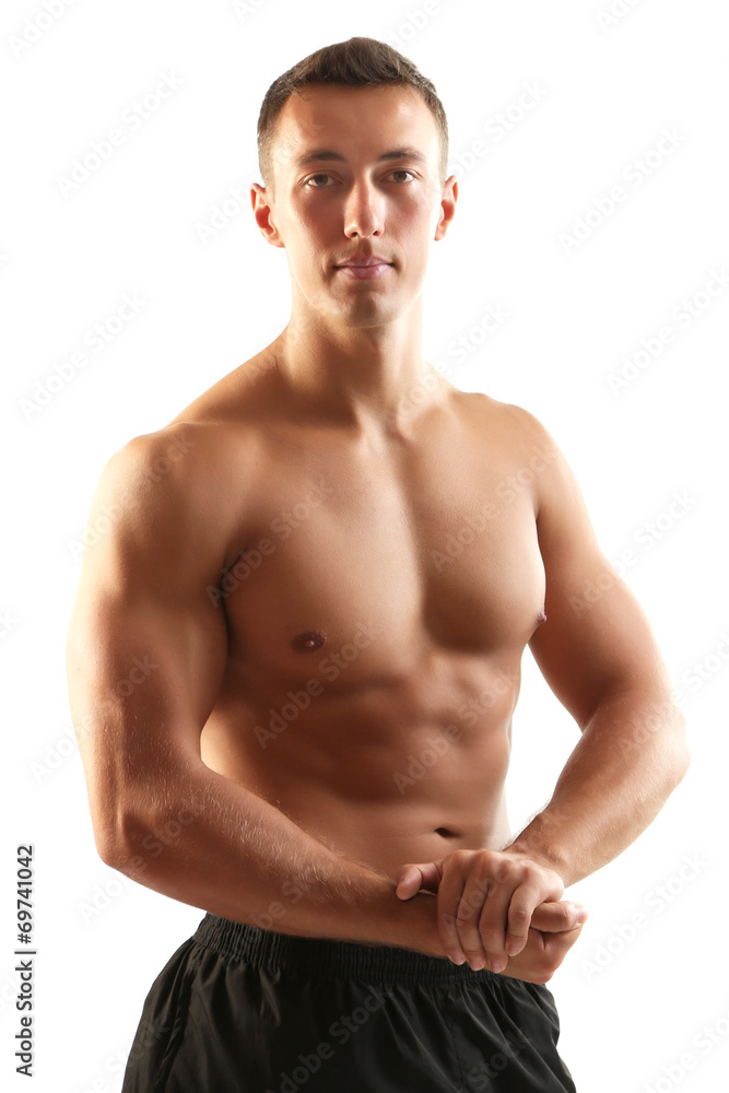 Handsome muscle young man isolated on white Handsome muscle young man isolated on white
