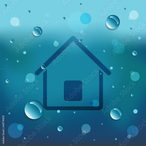 Drawing of home on glass and water drop.EPS10