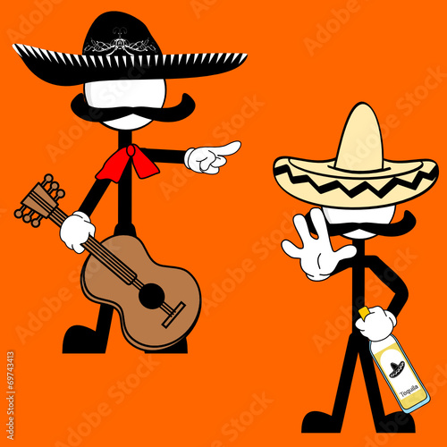 mexican mariachi pictogram cartoon set