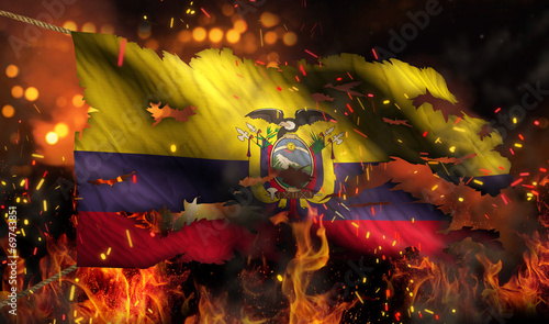 Ecuador Burning Fire Flag War Conflict Night 3D © natanaelginting