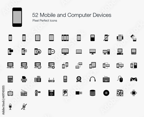 52 Mobile and Computer Devices Pixel Perfect Icons