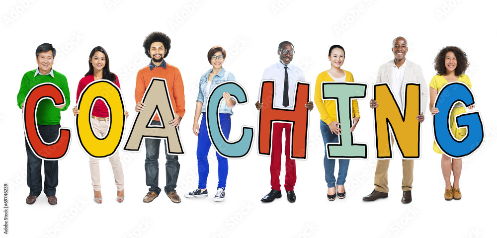 Fototapeta premium DIverse People Holding Text Coaching