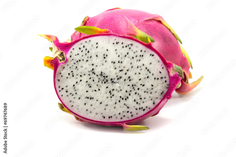 Dragon fruit or pitaya with half isolated on white background Dragon fruit or pitaya with half isolated on white background