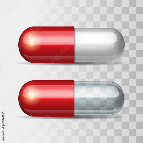 Red pills with white and transparent.