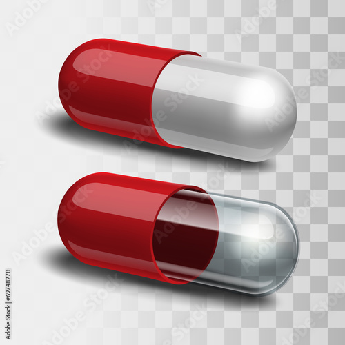 Red pills with white and transparent.