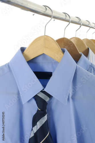 Blue dress Shirt and Tie on Hangers