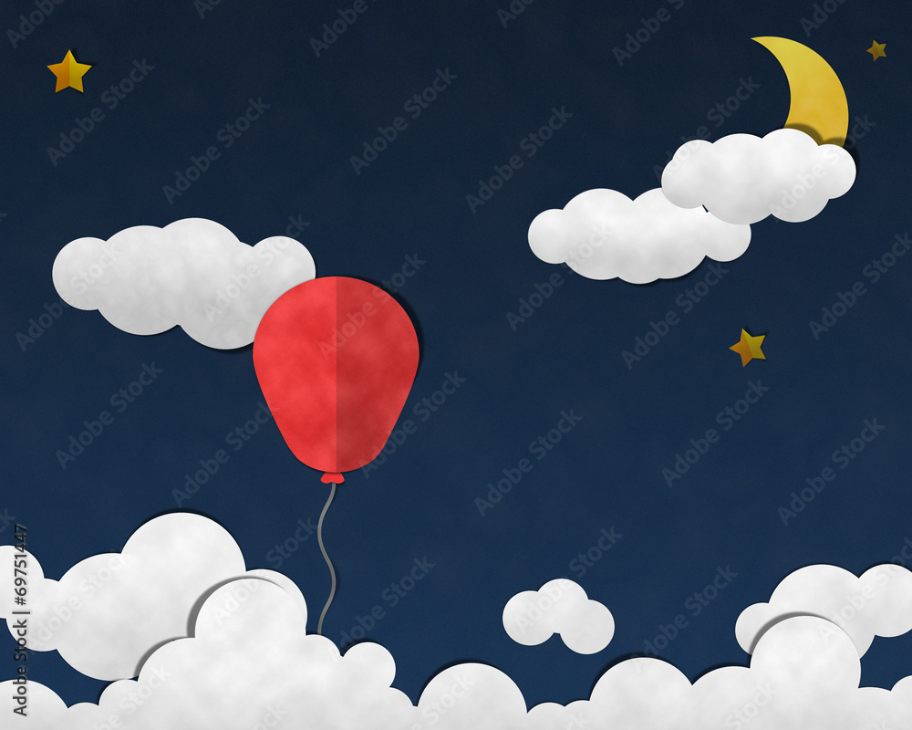 Balloon in Night Sky, Paper Art
