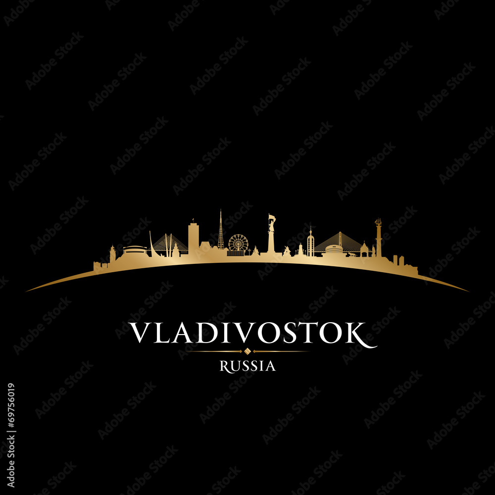 Fototapeta premium Vladivostok Russia city skyline silhouette black background