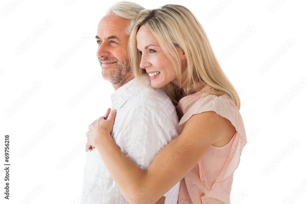 Affectionate couple standing and hugging Affectionate couple standing and hugging