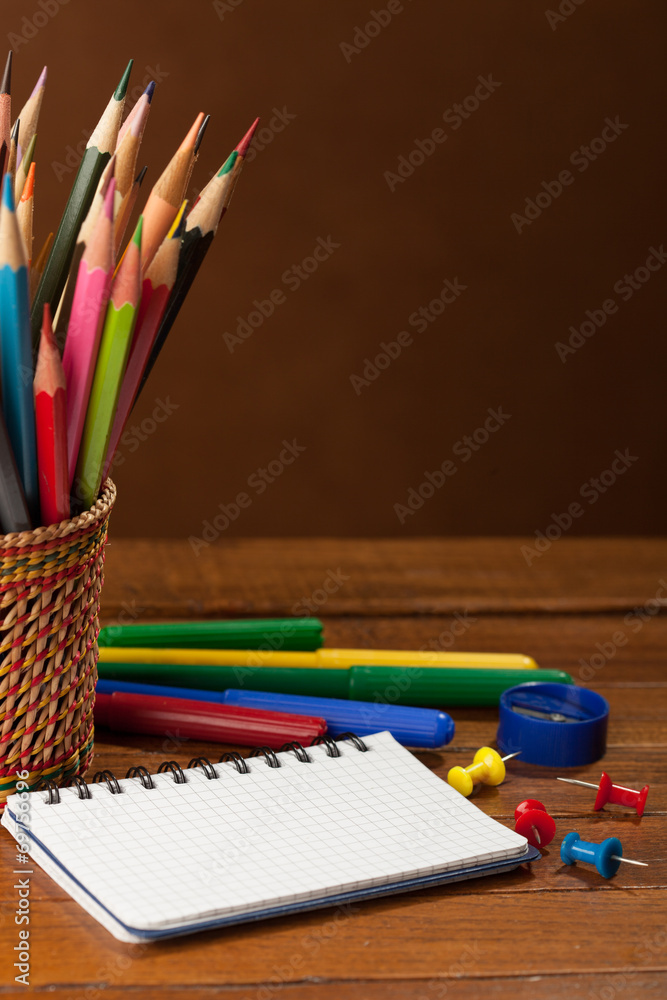 Back to school concept on wood  background. Selective focus.