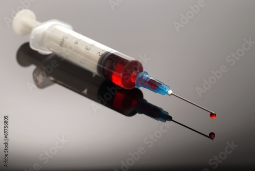 Syringe with red drop