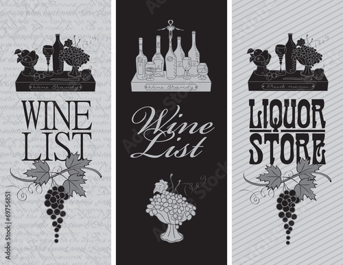 three banners for shop alcoholic drinks with still lifes