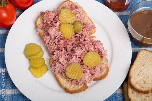 Pork Sandwich on White Plate