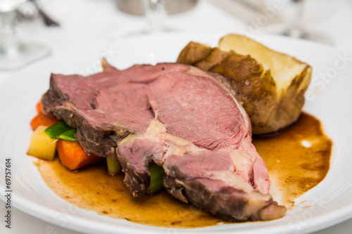 Prime Rib with Vegetables and Baked Potato