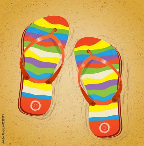 Beach slippers on sand. Illustration 10 version