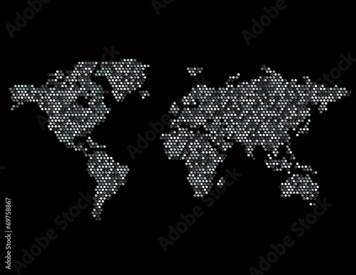 Dotted Map of the World Continents Random Gray