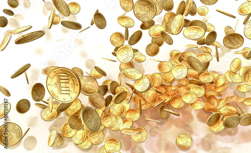 golden falling coins isolated on white background