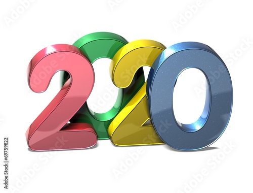 3D Year 2020 on white background