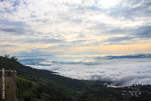 sea of fog with forests as foreground