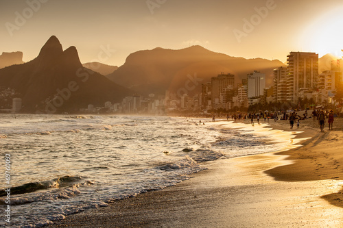 View of Ipanema Beach in the evening, Brazil