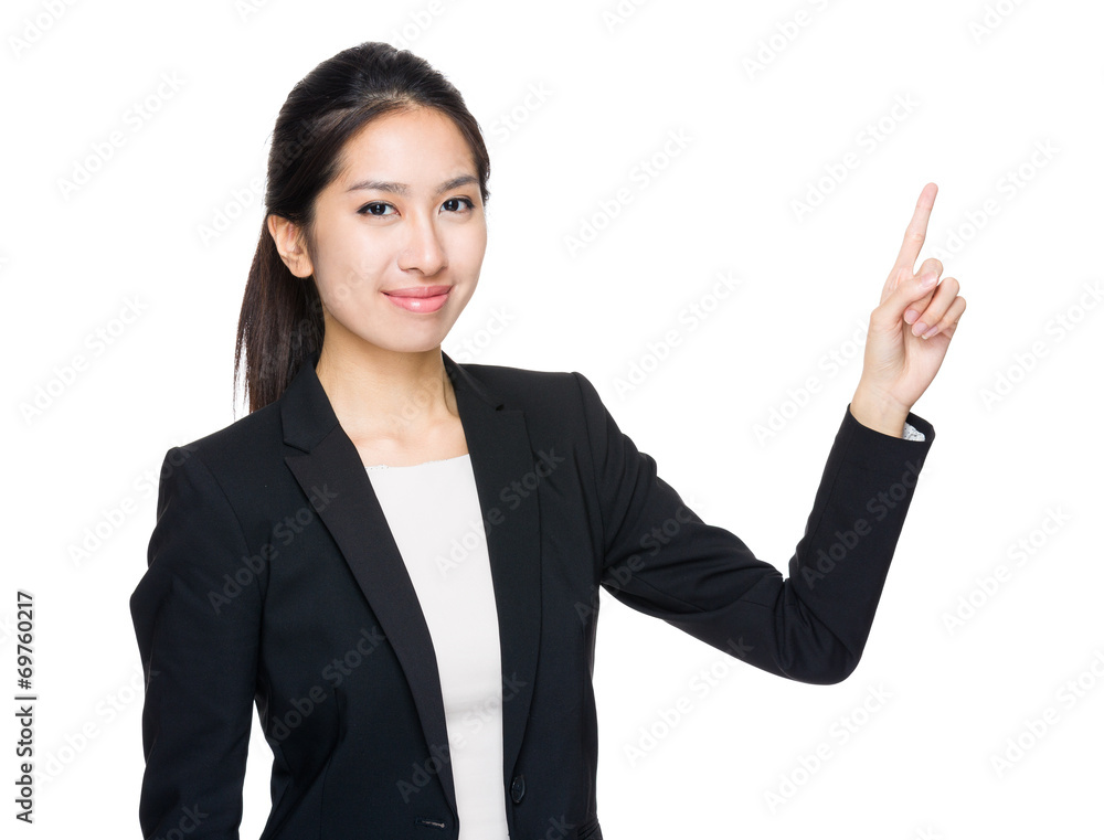 Asian woman finger point out Asian woman finger point out