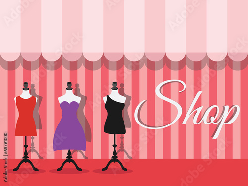 Fashion shopfront window with mannequins, vector