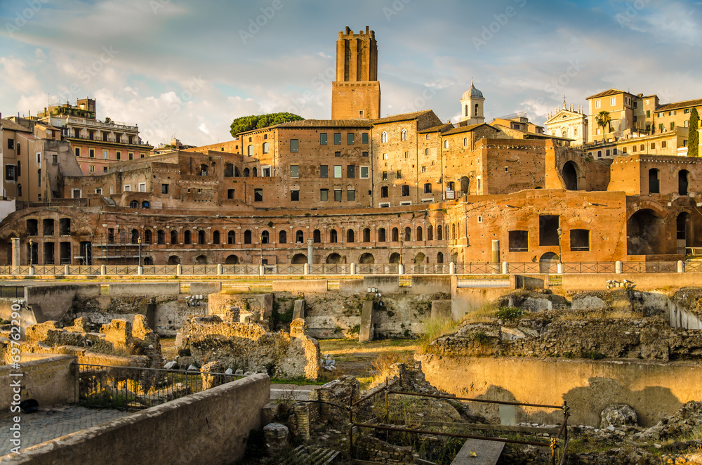Trajan forum and market panorama in Rome