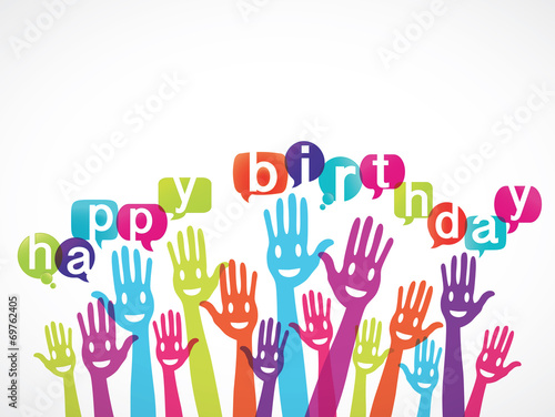 groupe de mains souriant : bulles happy birthday