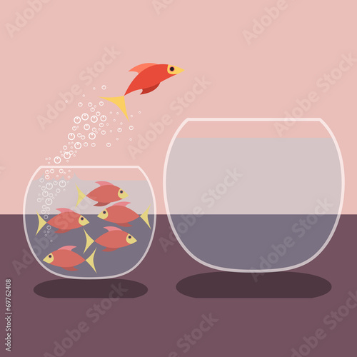 Goldfish jumping out of water. Vector flat design