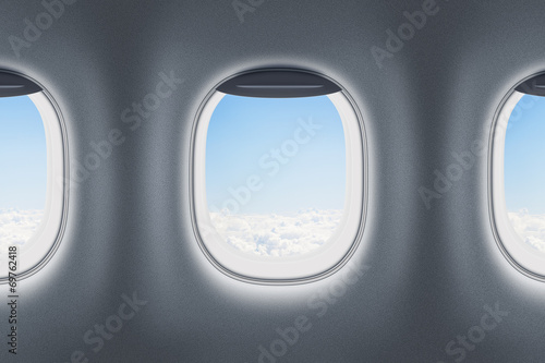 Three airplane or jet windows