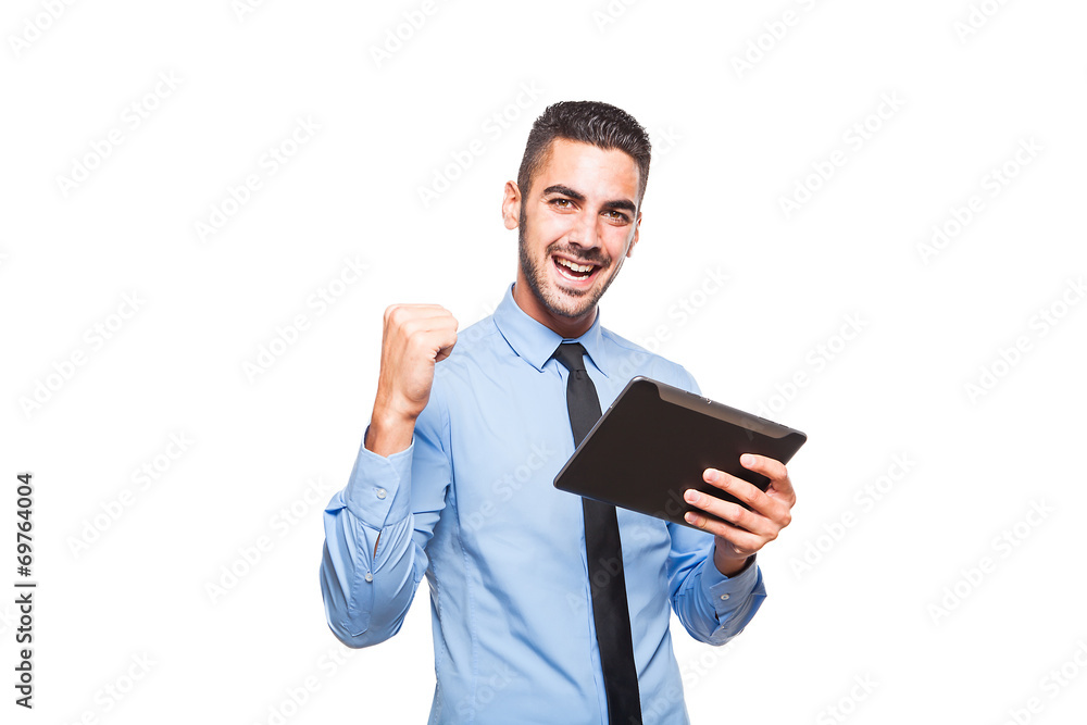 elegant handsome man using a tablet elegant handsome man using a tablet