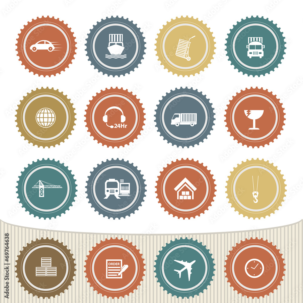 Logistic icon set,Retro button Logistic icon set,Retro button