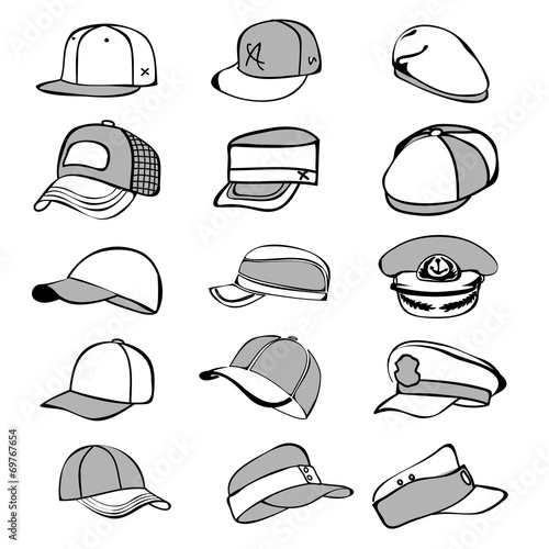 cap set isolated on white hat icon vector baseball rap