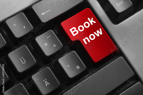 keyboard red button book now travel