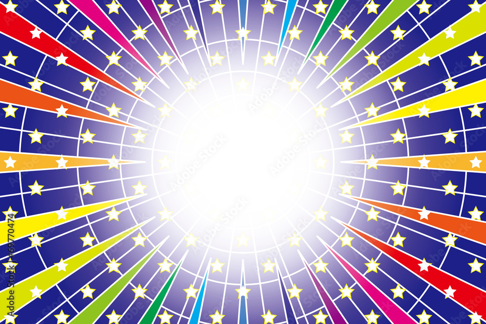 Background Wallpaper Vector Illustration Design Free Free Size Charge Free Colorful Color Rainbow Show Business Entertainment Party Image 背景素材壁紙 楽しい未来 星と光と虹色の放射 Stock Vector Adobe Stock