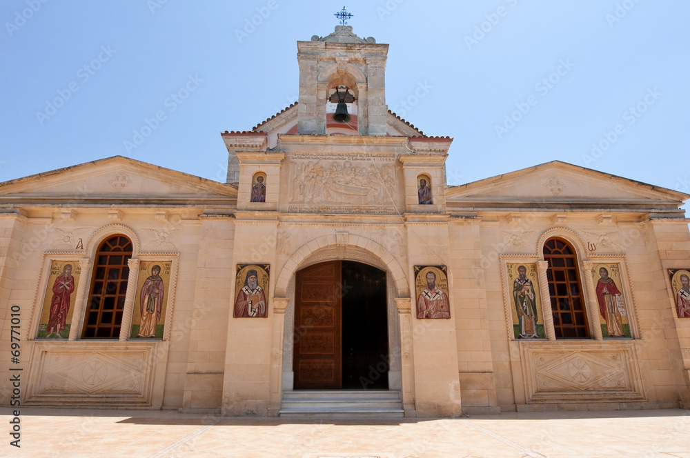 Facade of the Monastery of Panagia Kalyviani.Crete, Greece.