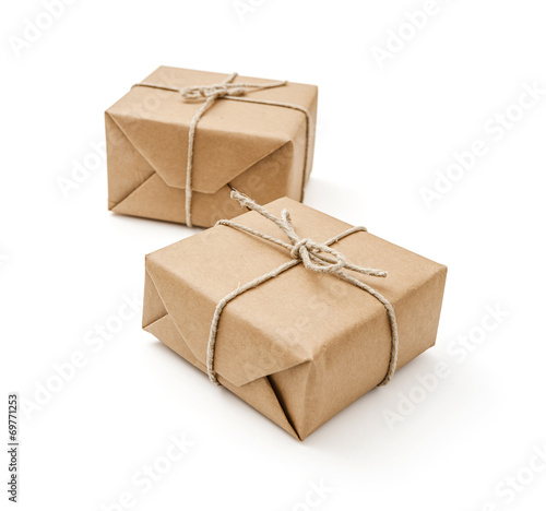 Parcels wrapped with brown paper and tied