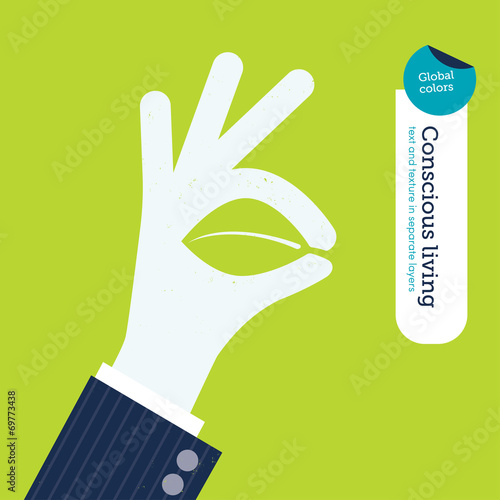 Ok hand with leaf symbol